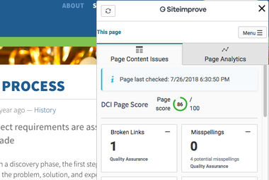 Screenshot of Siteimprove add-on in Plone