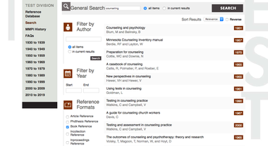Screenshot of University of Minnesota Press Test Division bibliography faceted search